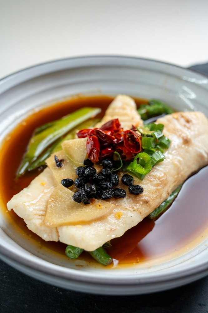 Steamed rockfish with Korean dashi